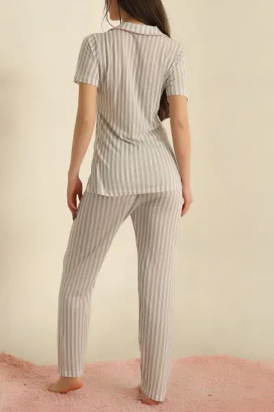 Füme Düğmeli Viskon Bayan Pijama Takımı 251604