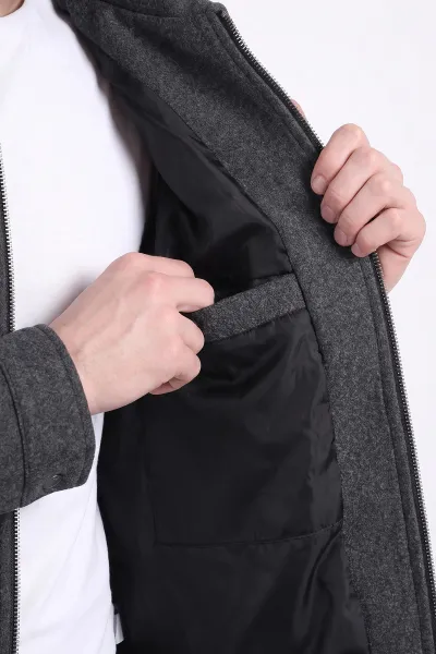 Füme Fermuarlı Cep Detaylı İçi Astarlı Erkek Kaşe Ceket 490204