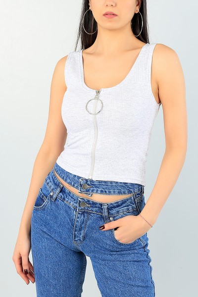 Füme Fermuarlı Fitilli Bluz 63023