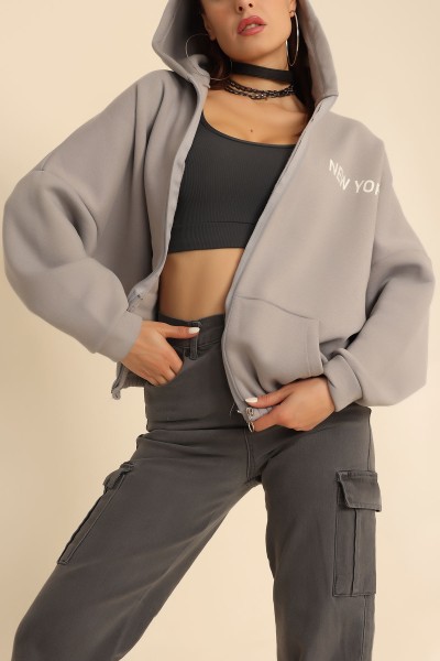 Füme Fermuarlı İçi Şardonlu Bayan Sweat 209696