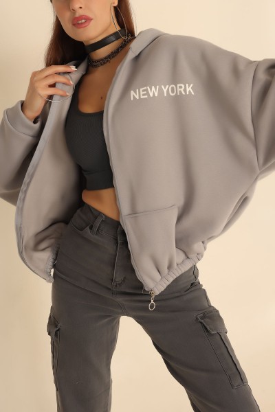 Füme Fermuarlı İçi Şardonlu Bayan Sweat 209696