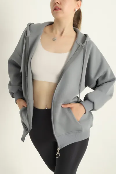Füme Fermuarlı Şardonlu Bayan Sweat 292165