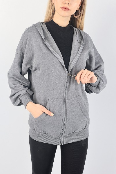 Füme Fermuarlı Şardonlu Bayan Sweat 88386