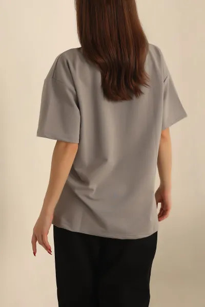 Füme İki İp Oversize Bayan Tişört 234381