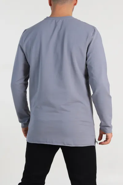 Füme İki İp Yırtık Yaka Detaylı Basic Erkek Sweatshirt 299822