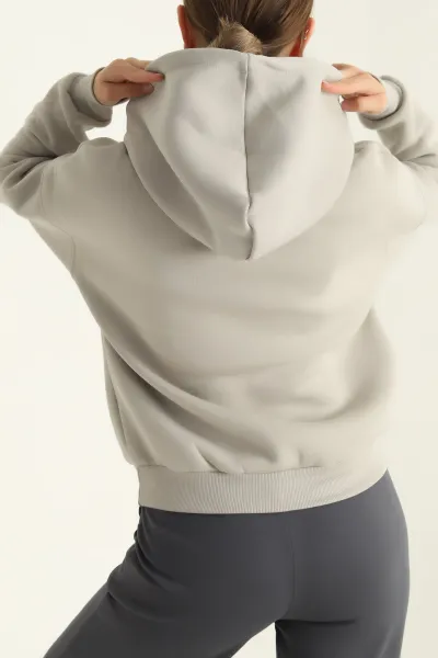 Füme Kapüşonlu İçi Şardonlu Basic Sweat 292843