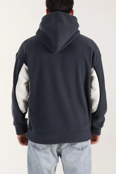 Füme Kapüşonlu Nakış Detaylı Erkek Sweatshirt 408760