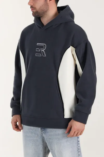 Füme Kapüşonlu Nakış Detaylı Erkek Sweatshirt 408760