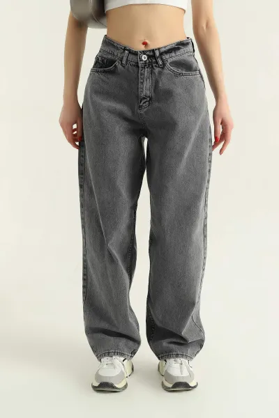 Füme Kemer Detay Baggy Bayan Kot Pantolon 335691
