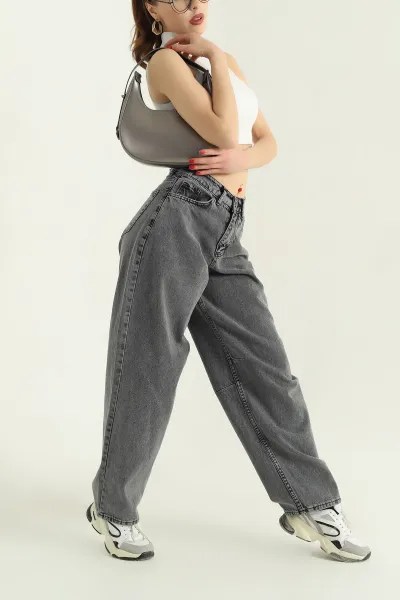 Füme Kemer Detay Baggy Bayan Kot Pantolon 335691