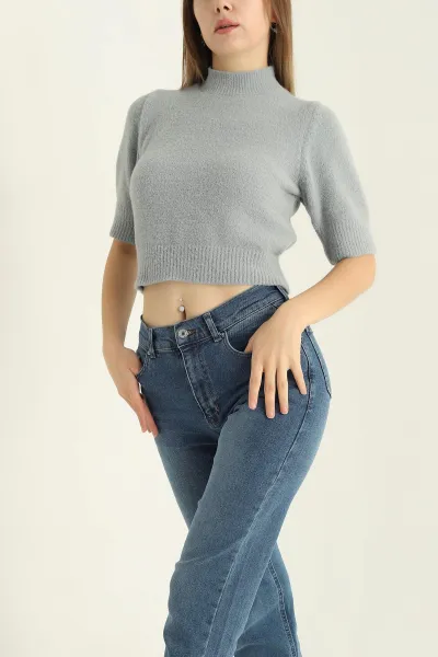 Füme Kısa Kol Keçe Sakal Triko Bluz 316642