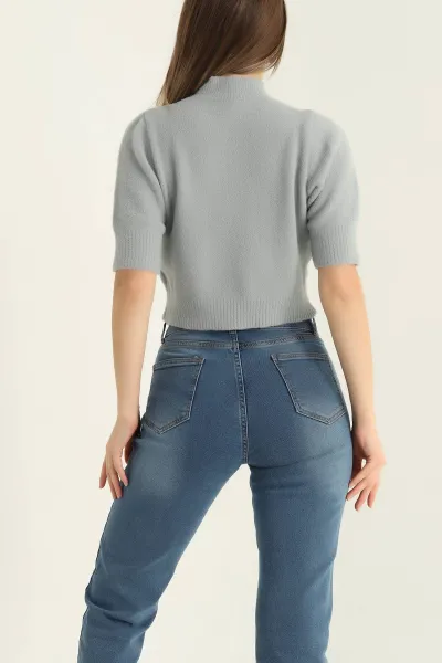 Füme Kısa Kol Keçe Sakal Triko Bluz 316642
