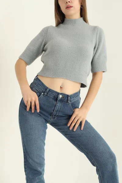 Füme Kısa Kol Keçe Sakal Triko Bluz 316642