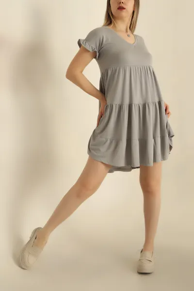Füme Kolları Fırfırlı Modal Elbise 268081