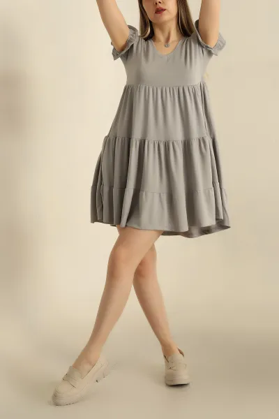 Füme Kolları Fırfırlı Modal Elbise 268081