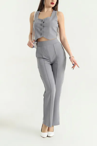 Füme Krep Yelek Pantolon Bayan İkili Takım 337974