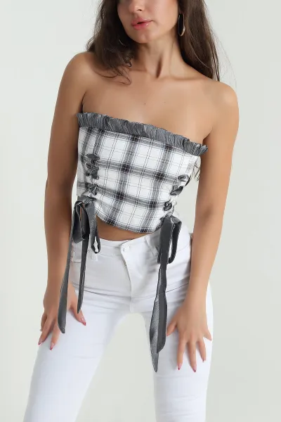 Füme Laress Check Ekose Kadın Büstiyer 474436