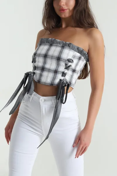 Füme Laress Check Ekose Kadın Büstiyer 474436