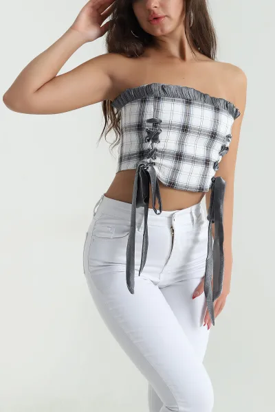 Füme Laress Check Ekose Kadın Büstiyer 474436