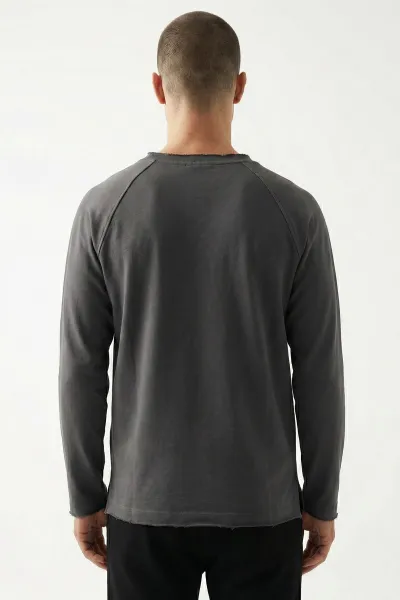 Füme Lazer Kesim Nakışlı Erkek Sweatshirt 422036