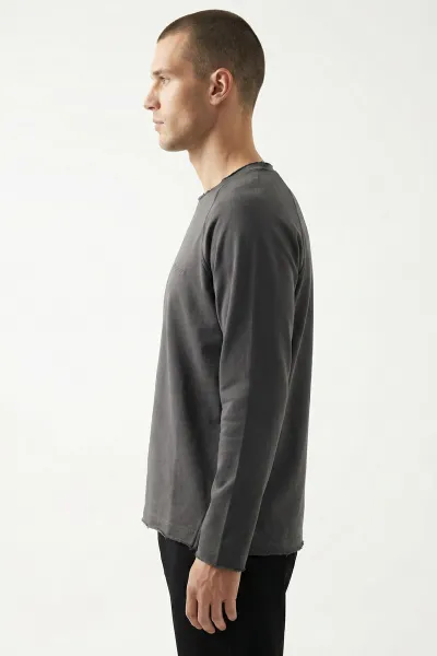 Füme Lazer Kesim Nakışlı Erkek Sweatshirt 422036