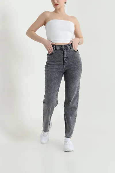 Füme Lazer Paça Likralı Kadın Kot Pantolon 444062