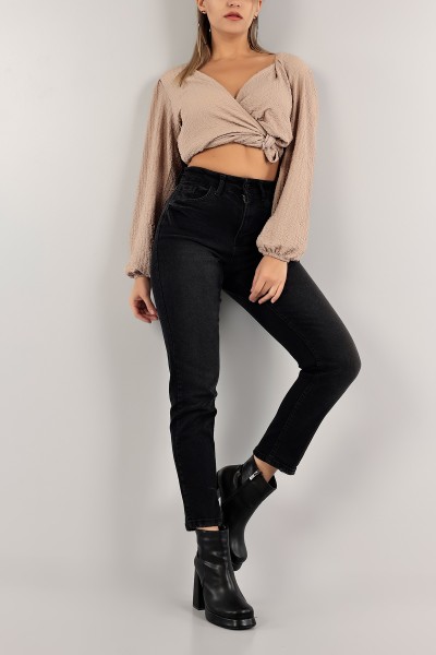 Füme Likralı Mom Bayan Kot Pantolon 137542