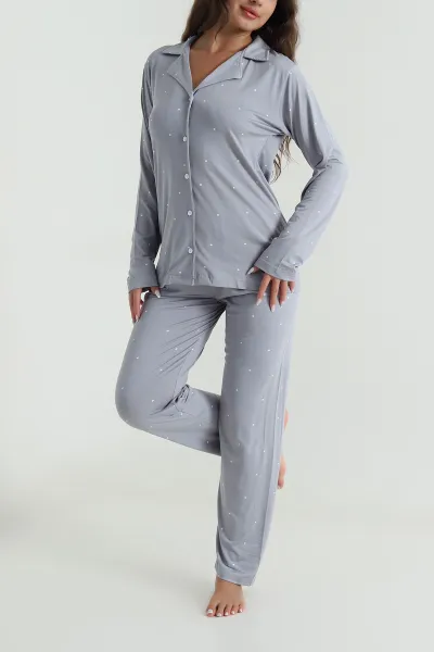 Füme Milan Soft Düğmeli Kadın Pijama Takımı 488929