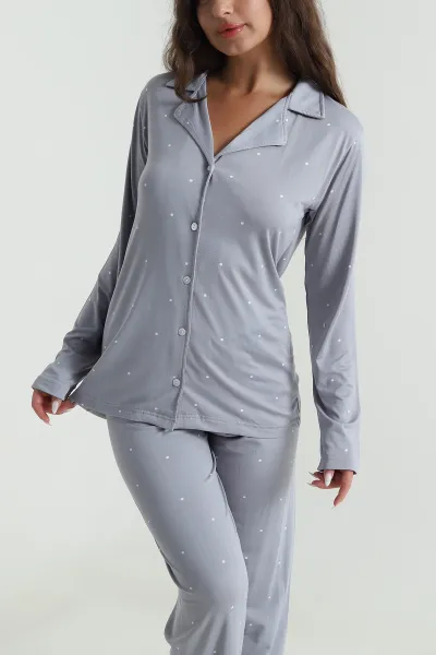 Füme Milan Soft Düğmeli Kadın Pijama Takımı 488929