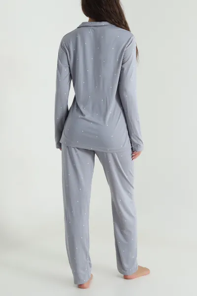 Füme Milan Soft Düğmeli Kadın Pijama Takımı 488929