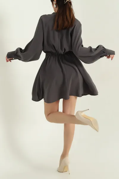 Füme Modal Boydan Düğmeli Elbise 336924