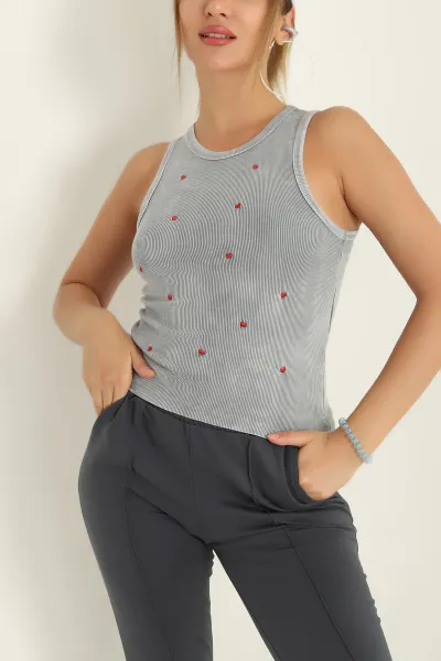 Füme Nakışlı Yıkamalı Fitilli Kadın Atlet 293008