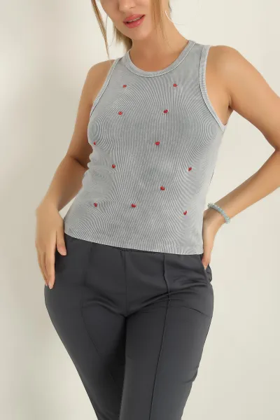 Füme Nakışlı Yıkamalı Fitilli Kadın Atlet 293008