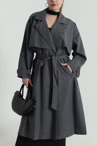 Füme Oversize Bezayağı Kadın Trenç 485954