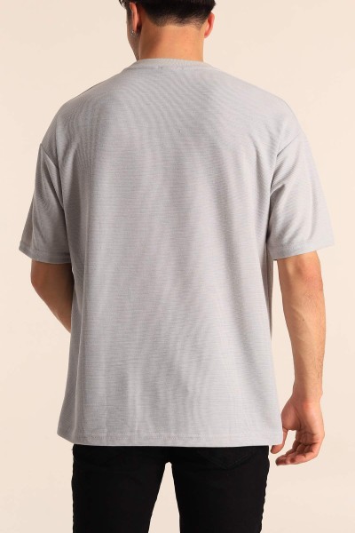 Füme Oversize Dokulu Bisiklet Yaka Erkek Tişört 181435