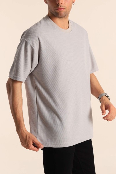 Füme Oversize Dokulu Bisiklet Yaka Erkek Tişört 181435