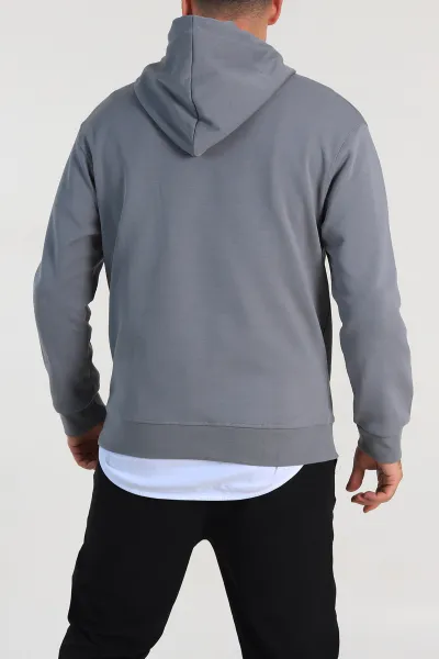 Füme Oversize Duble Kumaş Basic Erkek Kapüşonlu Sweatshirt 300188
