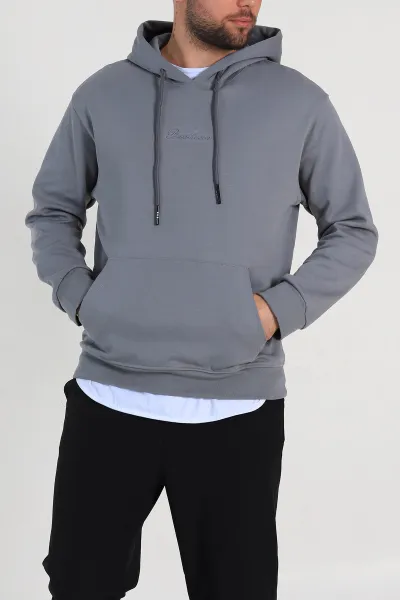 Füme Oversize Duble Kumaş Basic Erkek Kapüşonlu Sweatshirt 300188