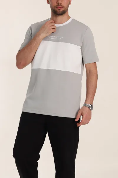 Füme Oversize İnterlok Kumaş Kabartma Yazı Detaylı Erkek Tişört 353351