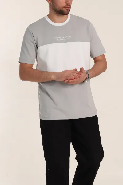 Füme Oversize İnterlok Kumaş Kabartma Yazı Detaylı Erkek Tişört 353351