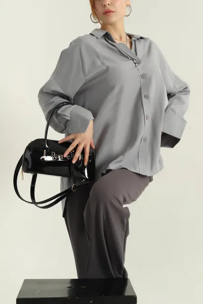 Füme Oversize Kadın Poplin Gömlek 360086
