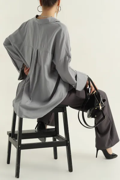 Füme Oversize Kadın Poplin Gömlek 360086
