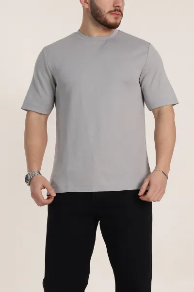 Füme Oversize Oysho Kumaş Yırtmaç Detaylı Basic Erkek Tişört 348126