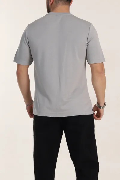 Füme Oversize Oysho Kumaş Yırtmaç Detaylı Basic Erkek Tişört 348126
