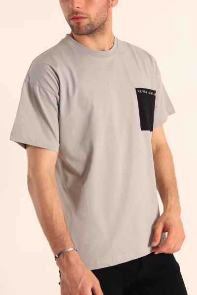 Füme Oversize Yazı Baskılı Cep Detay 186624