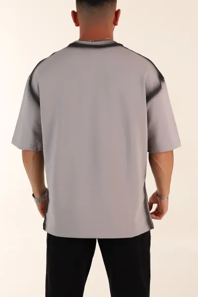 Füme Oversize Yazı Detaylı Yıkamalı Erkek Tişört 354075