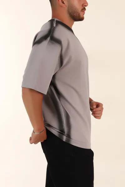 Füme Oversize Yazı Detaylı Yıkamalı Erkek Tişört 354075