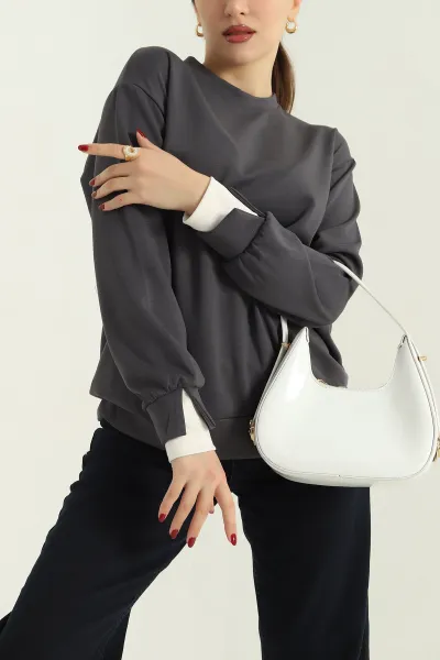 Füme Oysho Kumaş Garnili Bayan Sweat 335726