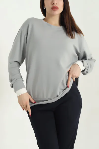 Füme Oysho Kumaş Garnili Kadın Sweat 341922