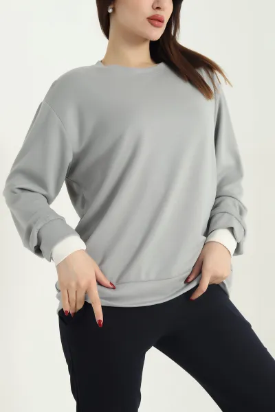 Füme Oysho Kumaş Garnili Kadın Sweat 341922